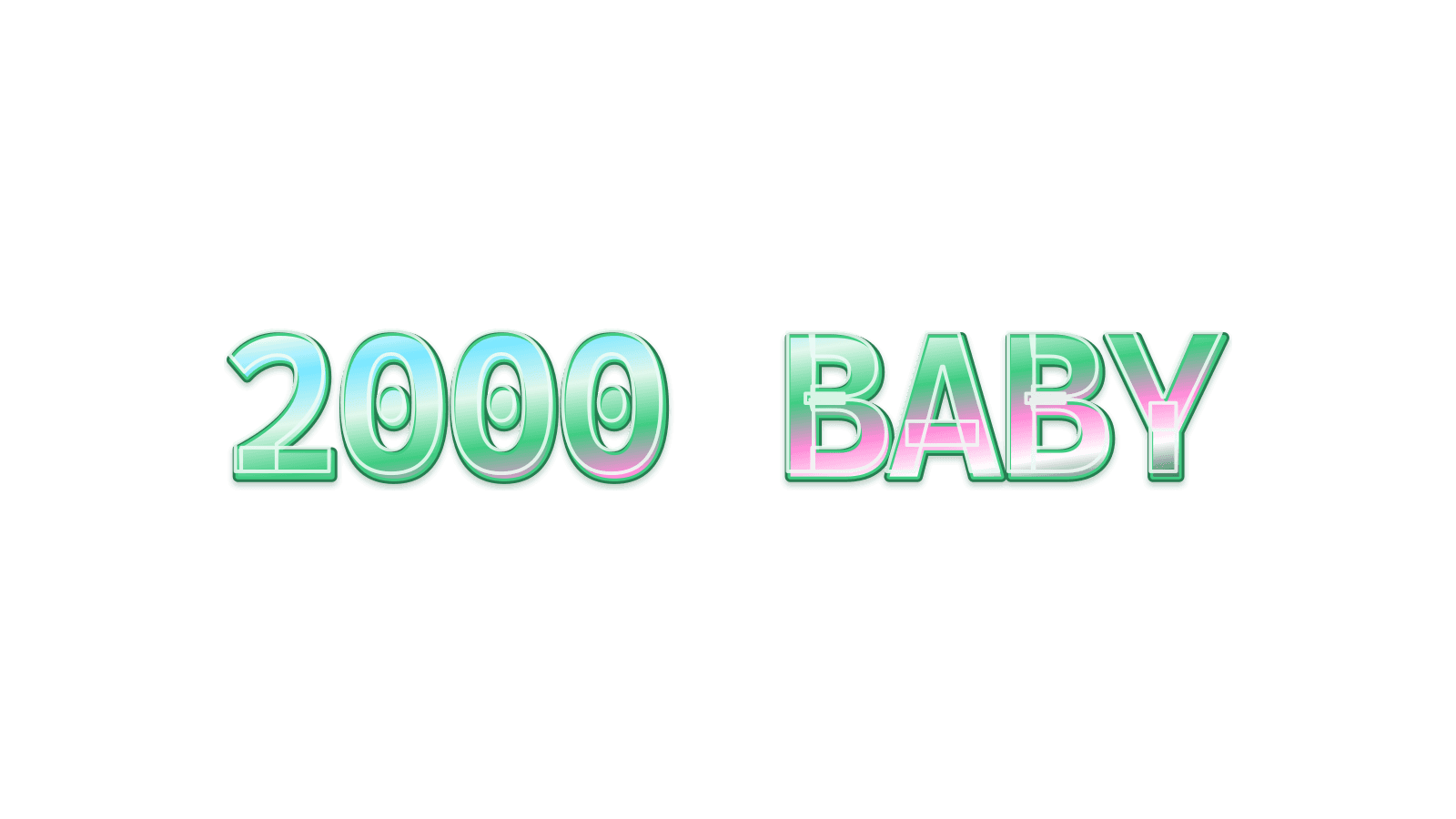 2000 BABY in a Aqua Y2K transparent text style