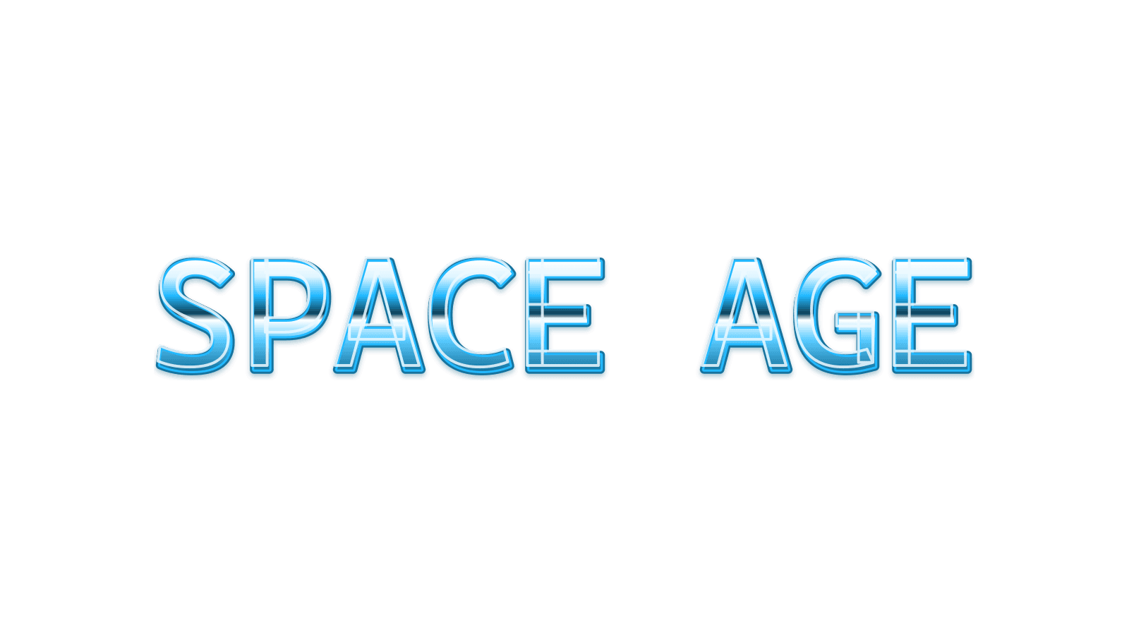 SPACE AGE in a Tech chrome transparent text style