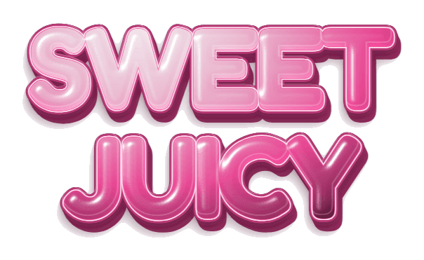 SWEET JUICY in pink rounded Juicy bubble letters